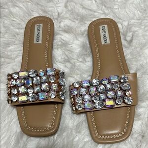 Steve Madden Tan Crystal Embellished Sandals